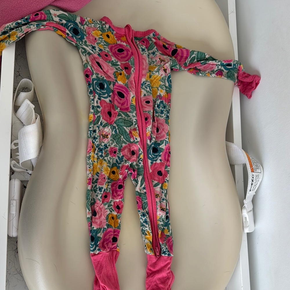 Little Sleepies Pink and Green Floral Footies